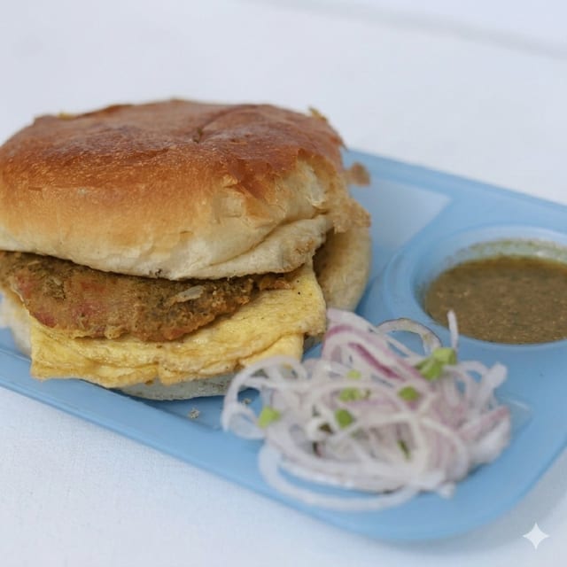 Bun Kabab with Fried Egg.